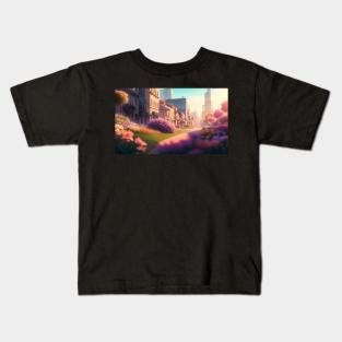 City street with beautiful flowers Kids T-Shirt